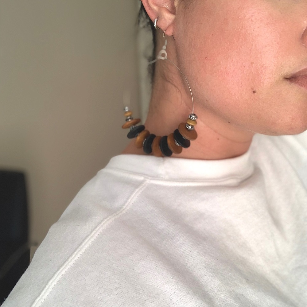 Large Statement Wood Disc Hoop Earrings
